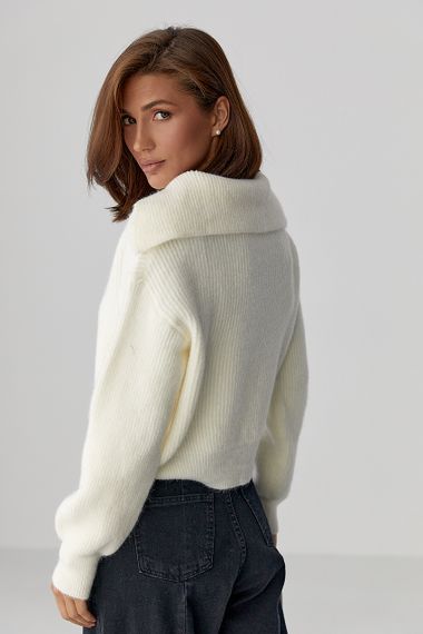 Джемпер у рубчик із відкладним коміром - молочний цвет, ONE SIZE (є розміри) | Зображення 1