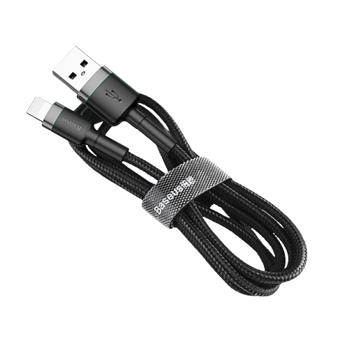 Кабель USB Lightning BASEUS CALKLF-BG1 Cafule 2,4A 1м серый/черный | Зображення 1