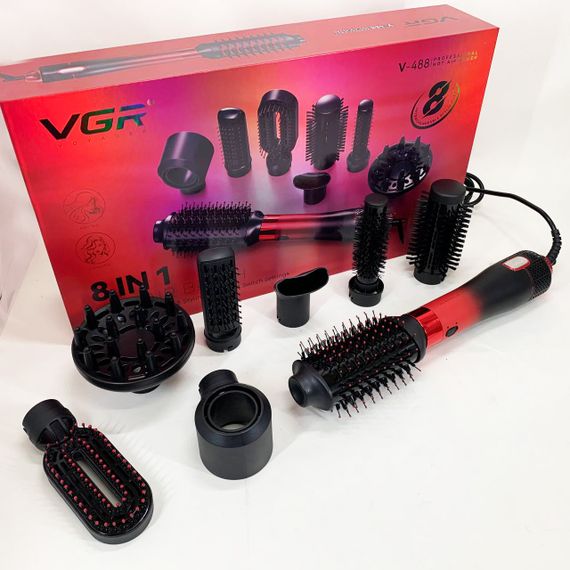 Фен-щітка стайлер VGR 8 в 1 V-488. Колір: червоний | Зображення 6