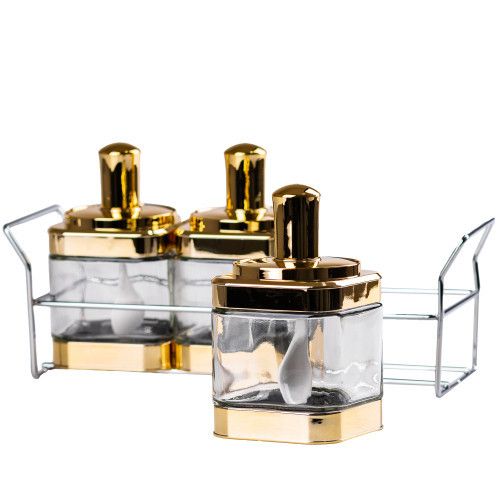 Банки для сипучих продуктів набір із 3 шт на металевій підставці, золото HP531FS1030J | Зображення 2