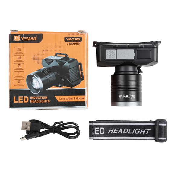 Ліхтар акумуляторний налобний YEMAO YM-T305 TG Motion Sensor Li-Ion акумулятор ЗУ Type-C zoom 30 Вт Чорний | Зображення 5
