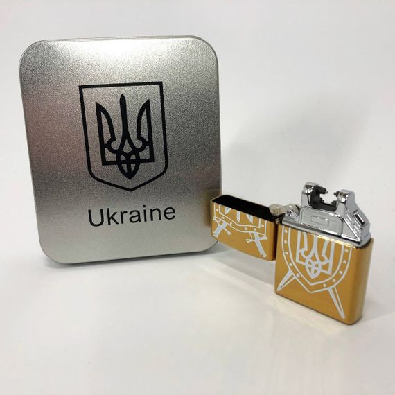 Дугова електроімпульсна запальничка USB Україна (металева коробка) HL-446. CU-680 Колір: золотий | Зображення 2