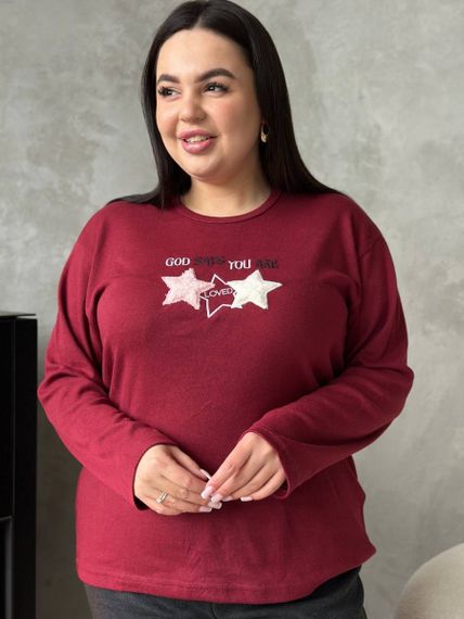 Зручна червона піжамка PLUS SIZE  із зірочками та чорними штанами