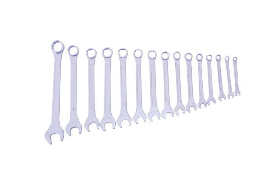 Набор ключей рожково-накидных Стандарт CrV 6, 7, 8, 9, 10, 11, 12, 13, 14, 15, 16, 17, 18, 19, 22 (15шт) СИЛА