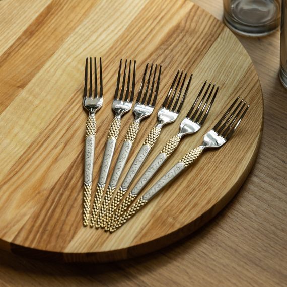 Набор столовых вилок 6 штук вилка из нержавеющей стали 21 см Серебро с золотом HP-20-38 | Зображення 3