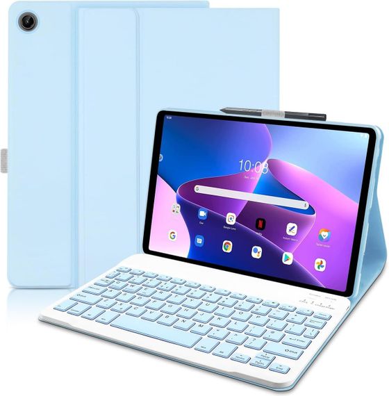 Чехол с Bluetooth-клавиатурой для Lenovo Tab M10 Plus 3-го поколения 10.6”, голубой с держателем для стилуса