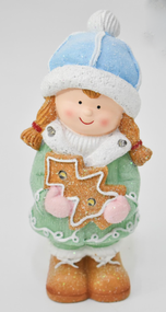Новорічна декоративна фігурка з підсвіткою 10,5×9,5×22 см Новорічний декор Дівчинка з пряниковим будиночком із порцеляни CR-6-2
