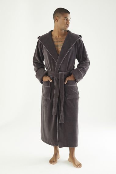 Чоловічий велюровий халат Nusa 7230 з капюшоном, коричневий M | Зображення 6
