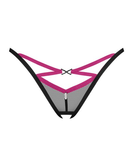Трусики-стрінги Obsessive Novenes crotchless thong, XL/2XL, сітка, стрепи, прикраса зі стразами | Зображення 2
