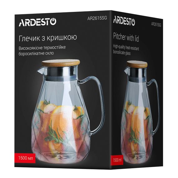 Глечик ARDESTO з кришкою Graphite, 1500мл, боросилікатне скло, бамбук, нержавіюча сталь, сірий (AR2615SG) | Зображення 4