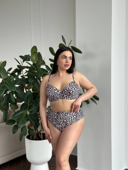 Жіночий роздільний леопардовий купальник  PLUS SIZE з поролоновою чашкою | Зображення 3