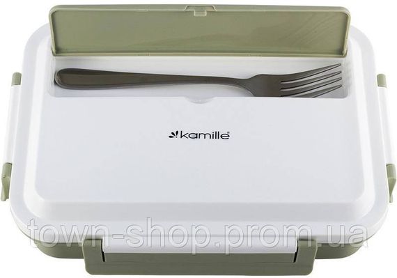 Ланч-бокс Kamille Snack 1000мл на 4 секции, пластик и нержавеющая сталь, зеленый KM-2145GR | Зображення 1
