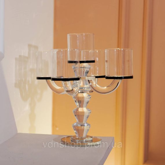 Канделябр на 5 свічок 19×19×24 см підсвічник декоративний скляний на ніжці Чорний HP-4-23 | Зображення 3