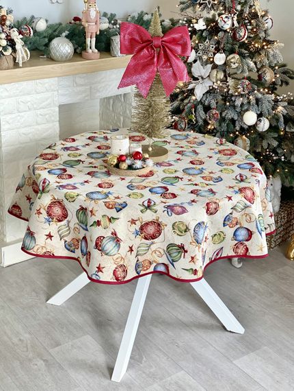 Скатертина гобеленова FIESTA Limaso, Ø140, Кругла, Новорічний, Золотий люрекс, 60% поліестер, 24% бавовна, 16% акрил, Гобелен | Зображення 1