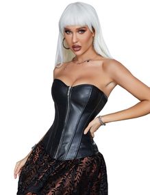 Корсет із застібкою блискавкою Star Night Sexy Leather та шнурівкою, чорний, M