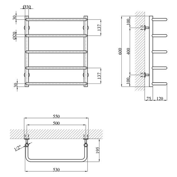 Сушарка для рушників водяна Kroner KRP KRP Stil WT600x500-5 (CV036313) | Зображення 4