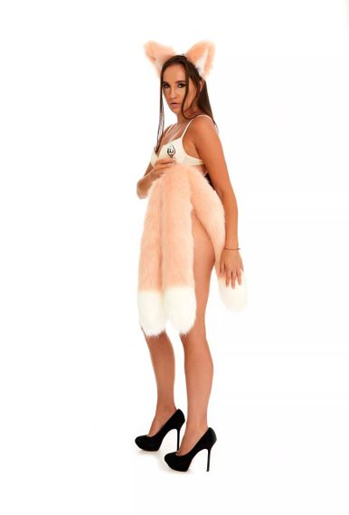 Анальный тройной меховой хвост без пробки, Персиковый с белым кончиком, OKOVA 60 см sexstyle | Зображення 4