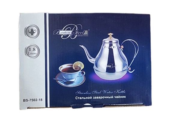 Заварочный чайник из нержавеющей стали Barton Steel BS-7502-18 заварник с ситечком 1,8 л | Зображення 3