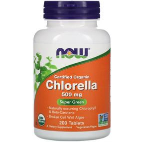 Хлорелла, Chlorella, NOW Foods, сертифицированная, органическая, 500 мг, 200 таблеток