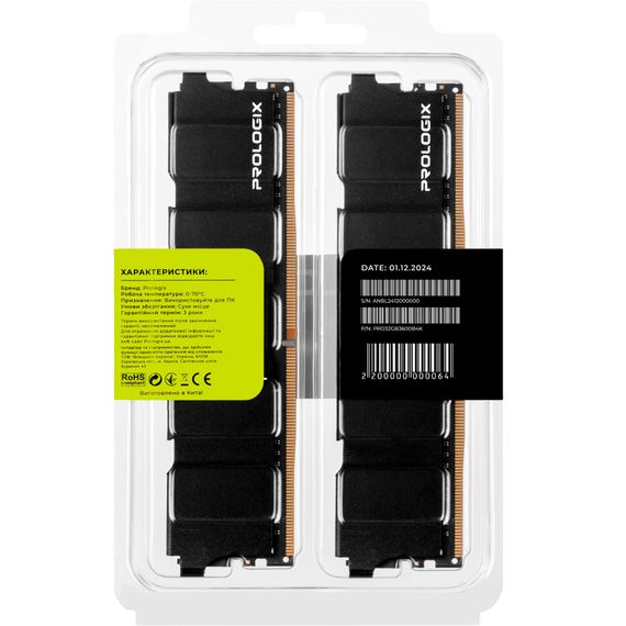 Модуль пам&#039;яті для комп&#039;ютера DDR4 32GB (2x16GB) 3600 MHz Black Prologix (PRO32GB3600B4K) | Зображення 6