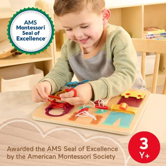 Дерев'яна дошка-бізіборд Fisher-Price Montessori Wooden Dressing Busy Board | Зображення 4