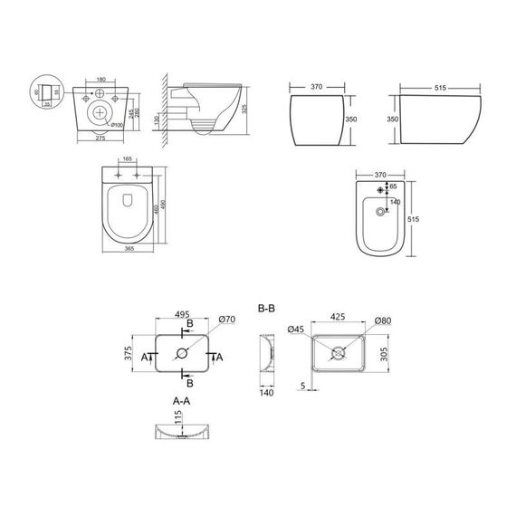 Комплект Qtap Robin Anthracite 3 в 1: унітаз підвісний Ultra Quiet + біде підвісне + раковина накладна QTROBAN49157 | Зображення 1