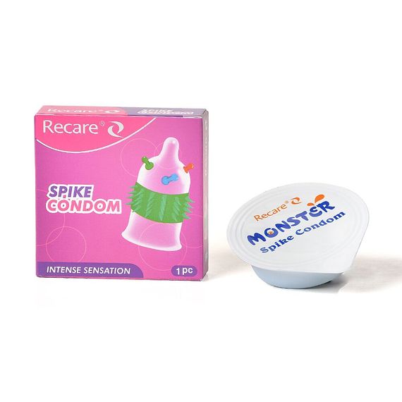 Насадка на член Recare Spike Condom Pink (презерватив з кульками та рядами шипів), Рожевий | Зображення 2