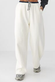 Теплі спортивні штани палаццо з подвійним поясом - молочний цвет, M (є розміри)