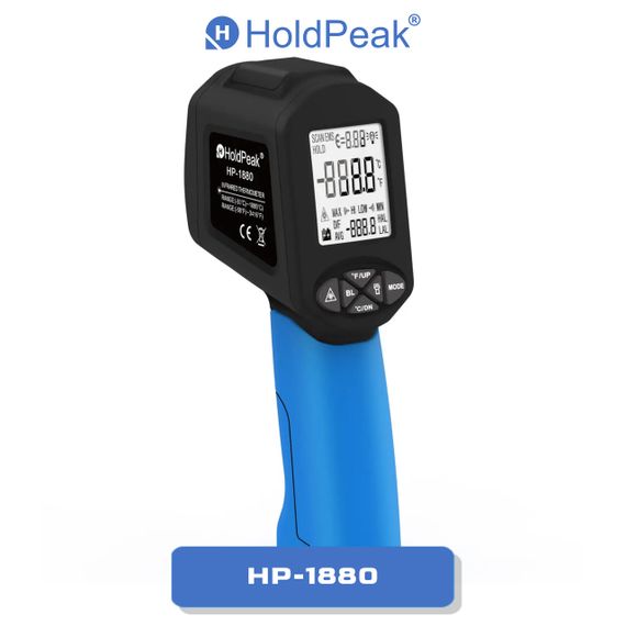 Пірометр HoldPeak HP-1880 інфрачервоний безконтактний термометр цифровий (-50°C~1880°C 0.1-0.99 EMS 50:1 250ms)