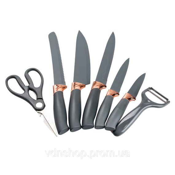 Набір кухонних ножів 5 штук з ножицями та овочечисткою 33/23.5/24.5/19.5 см Чорний HP27476 | Зображення 7