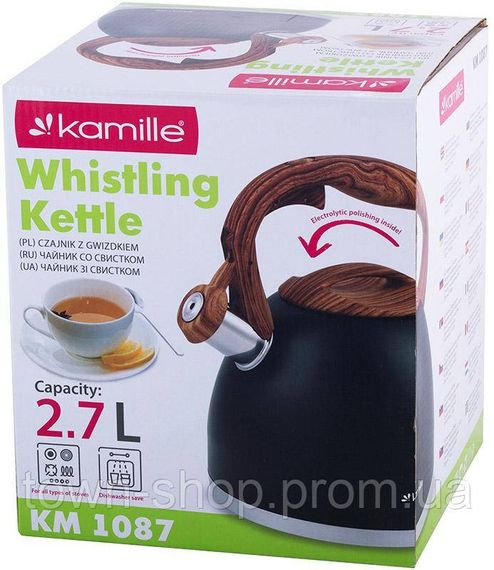 Чайник Kamille Whistling Kettle Black 2.7л из нержавеющей стали со свистком KM-1087 | Зображення 7