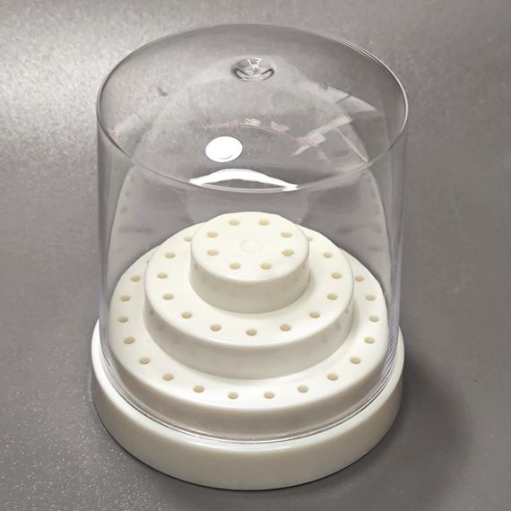 Кремовая подставка-подиум для фрез (на 48шт) с прозрачной крышкой