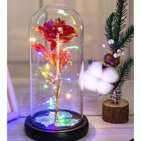 Романтична троянда в колбі , Троянда галактична з підсвічуванням у колбі   знижка | Зображення 2