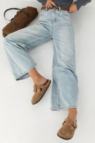 Прямі джинси Wide leg із високою посадкою - блакитний цвет, L (є розміри)