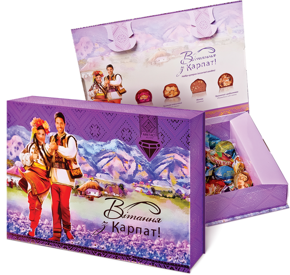 Набір цукерок Вітання з Карпат АМЕТИСТ ПЛЮС художня коробка (213668)