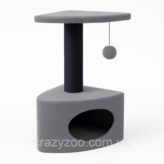 Кігтеточка для котів PolyPet будиночок кутовий сірий 36x36x60 см КРД/0160-20