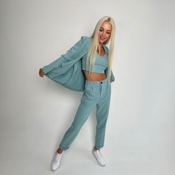 Женский брючный костюм тройка брюки, жакет и топ GF07953 цвет фисташковый, размер 48