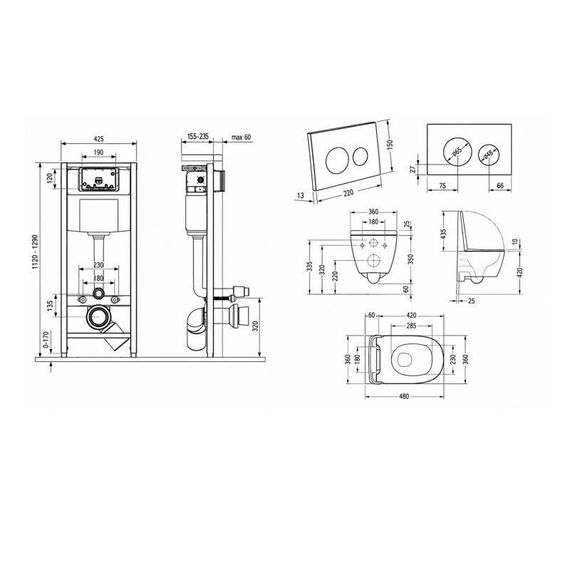 Готовое решение Qtap для ванной комнаты: подвесной унитаз Swan Ultra Quiet 485x360x320 + комплект инсталляции Nest 4 в 1 (круглая | Зображення 1