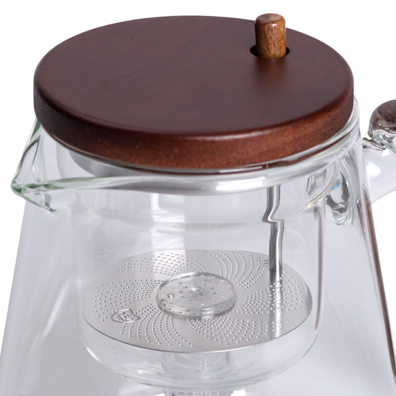 Заварник скляний для чаю 1 л чайник для заварювання з дерев'яною ручкою прозорий HP-34-7 | Зображення 5