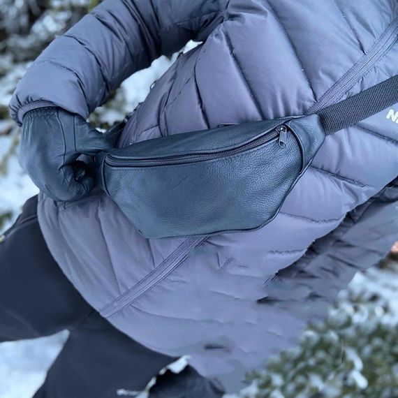 Шкіряна бананка, чоловіча сумка жіноча з натуральної шкіри, чорна барсетка | Зображення 1