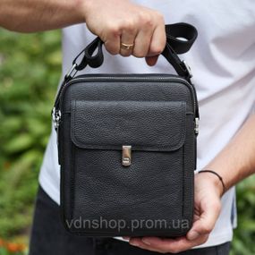 Сумка-барсетка мужская кожаная 24х20х8, компактный мессенджер для ежедневного использования, черная