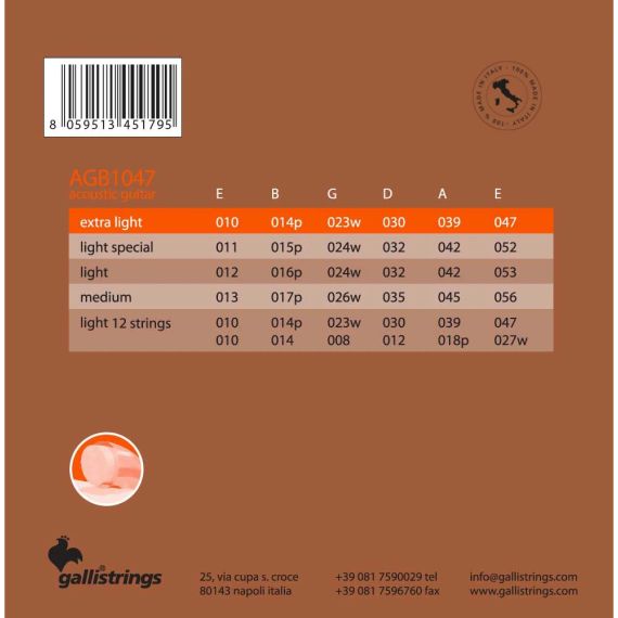 Струни для акустичної гітари Gallistrings AGB1047 (.010-.47), ProCoated, EXTRA LIGHT, Bronze | Зображення 1