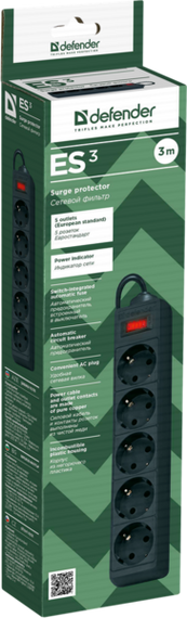 Мережевий фільтр Defender ES 3m 5 роз. Black (99485) | Зображення 2