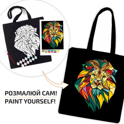 Набор для творчества Rosa екосумка-раскраска, черная, Неоновый лев 38х42см (4823098539759) | Зображення 2
