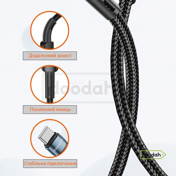 Кабель Type-C - Type-C Essager 20V, 5A 100W, Black - Fast Charge, 200 см (для заряджання та передачі даних) | Зображення 3