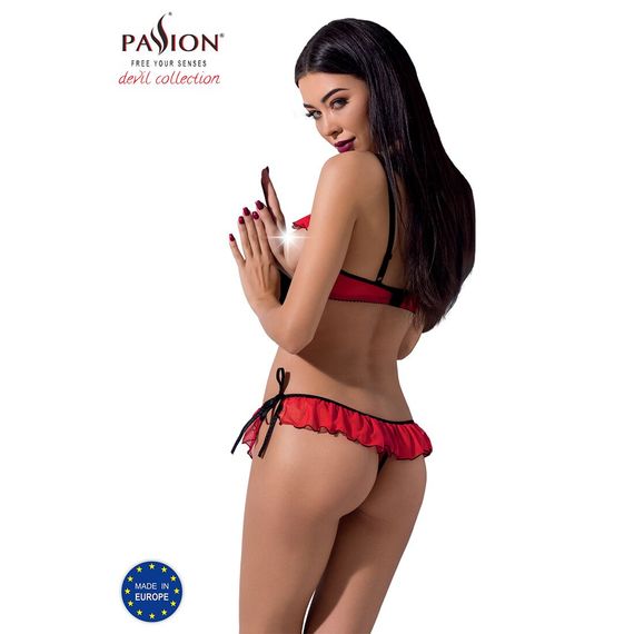 Комплект білизни Passion Exclusive CHERRY SET OpenBra S/M, red, відкритий ліф, трусики-спідничка | Зображення 1