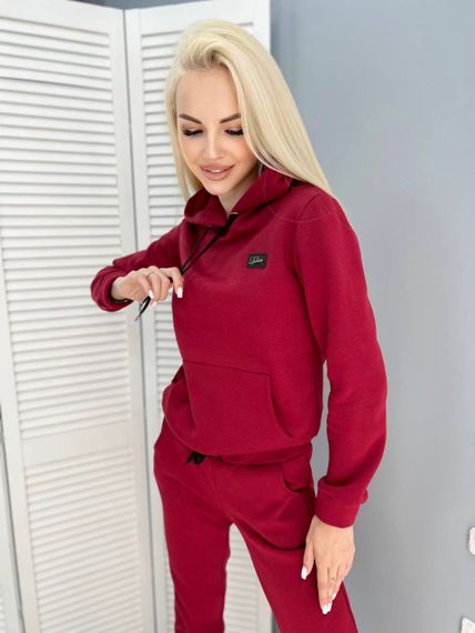 Женский теплый спортивный костюм на флисе худи и штаны, GF5701 цвет бордовый, размер 46/48 | Зображення 1