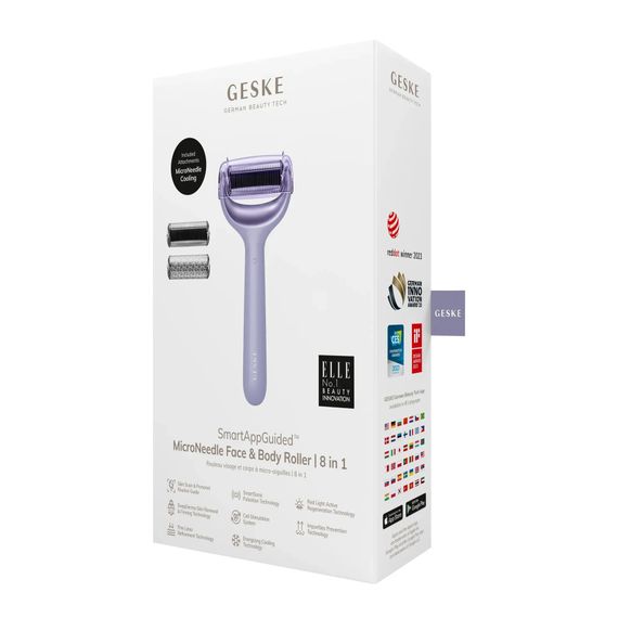 Електронний ролер для обличчя та тіла з мікроголками GESKE MicroNeedle Face&Body Roller 8в1 gray, Фіолетовий | Зображення 7