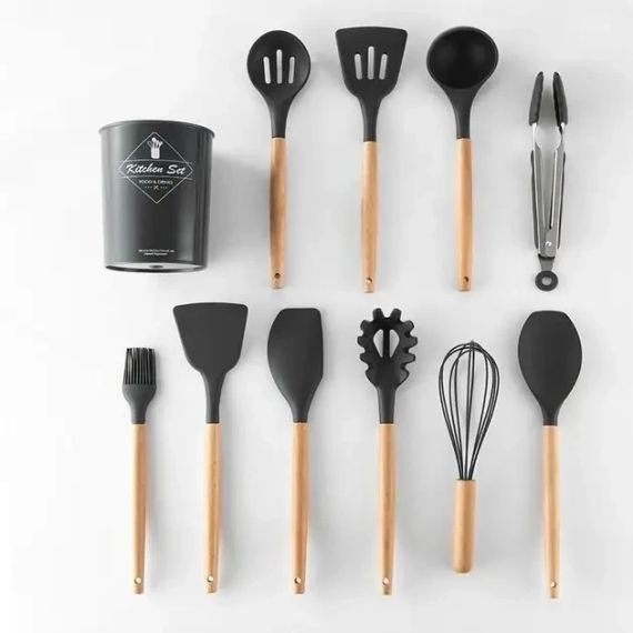 Силіконовий кухонний набір приладдя Kitchen stuff 12 предметів BLACK | Зображення 3