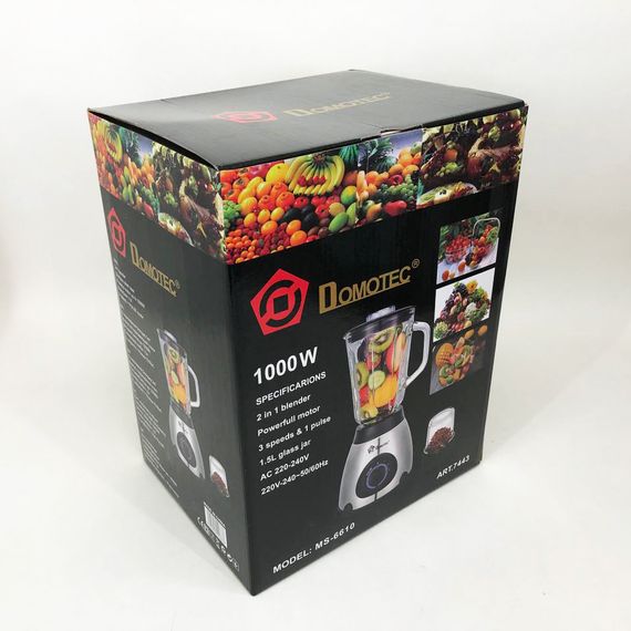 Блендер з кавомолкою 2 в 1 Domotec MS-6610 чаша зі скла 1000 Вт, переносний, блендер чаша подрібнювач | Зображення 2